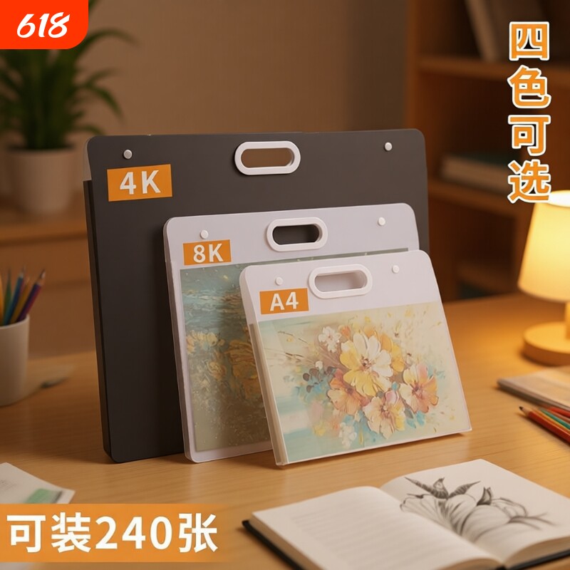 画册收纳册大画作收纳袋子4k美术作品集素描绘画画纸画稿画夹8K文件资料册a3儿童奖状收集册a2透明海报袋手提