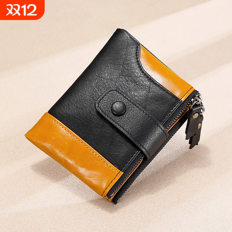 跨境真皮男款钱夹牛皮防磁盗刷rfid多卡位钱包复古油皮拉链零钱包