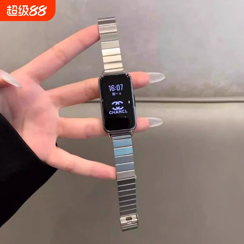 适用于新款华为手环11表带细款金属钢带11Pro腕带NFC运动高级感夏季透气Huawei智能配件竹节银色图片