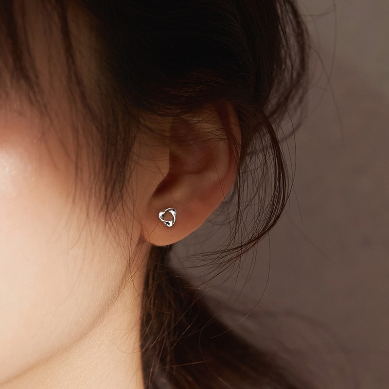 小麋人925三角形波浪莫比乌斯环耳钉女纯银耳环耳饰简约养耳洞
