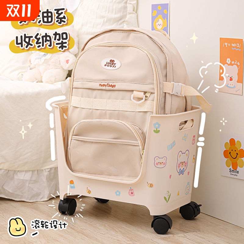 桌下书包置物架可移动收纳书架多层落地零食小推车收纳架客厅双层