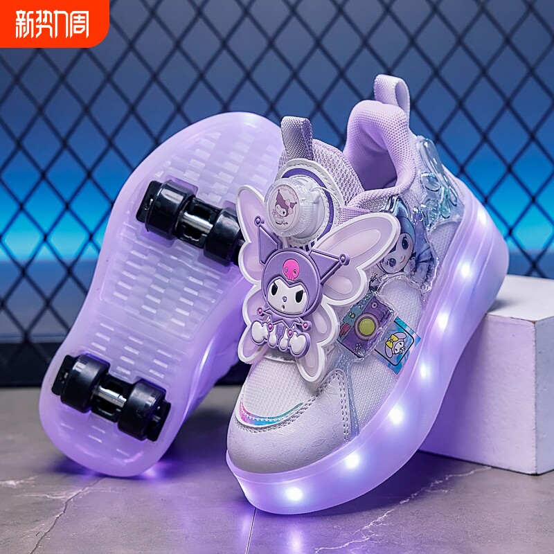 库洛米暴走鞋女童2026新款春秋带轮子儿童滑轮鞋可拆装女孩溜冰鞋