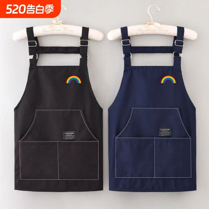 时尚简约围腰背带帆布围裙防油透气耐脏耐磨工作服LOGO印字女爆款