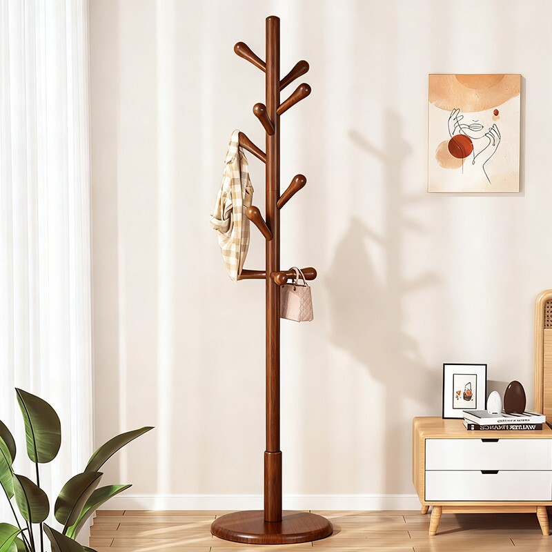 实木衣架落地衣帽架卧室家用挂衣架简易立式挂衣杆加粗客厅挂包架