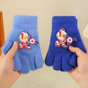 2025新款 奥特曼儿童手套男孩五指套加厚毛绒保暖男童宝宝防护手套