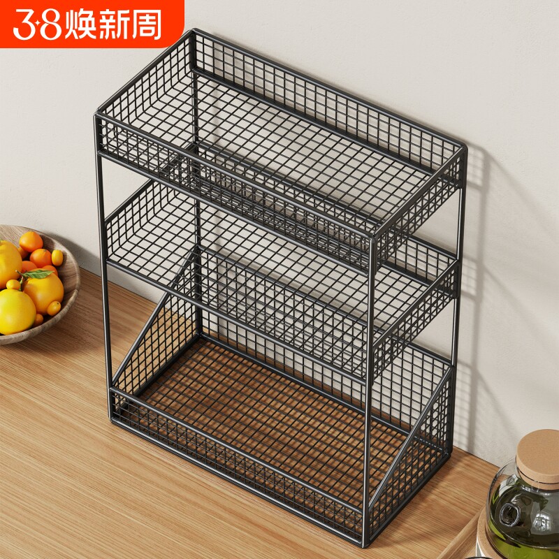 桌面置物架厨房台面收纳多层水杯落地架调料零食水果蔬菜收纳神器