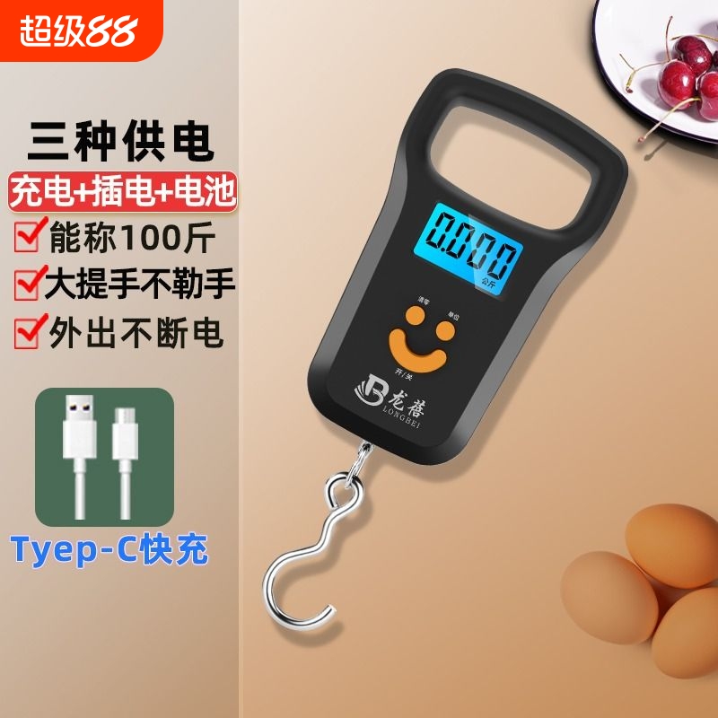 龙蓓迷你电子秤手提50kg便携式高精度家用快递称小秤弹簧小型手拿