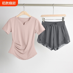 健身套装女夏季速干短袖性感晨跑步运动衣专业高端时尚瑜伽服薄款