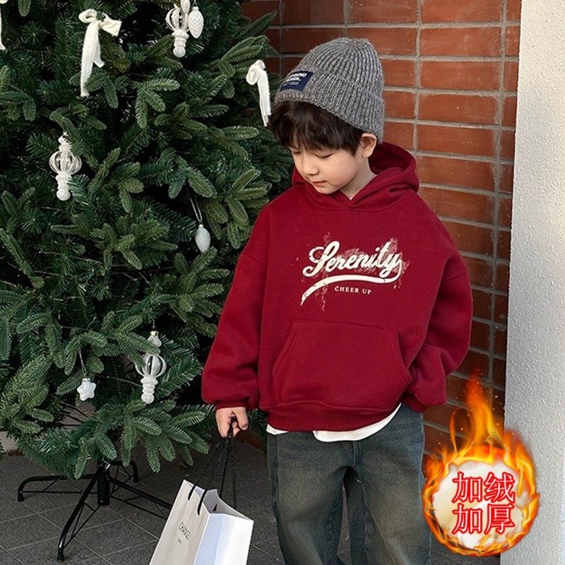 2025新款男童秋冬加绒加厚连帽卫衣潮流洋气儿童休闲个性上衣童装
