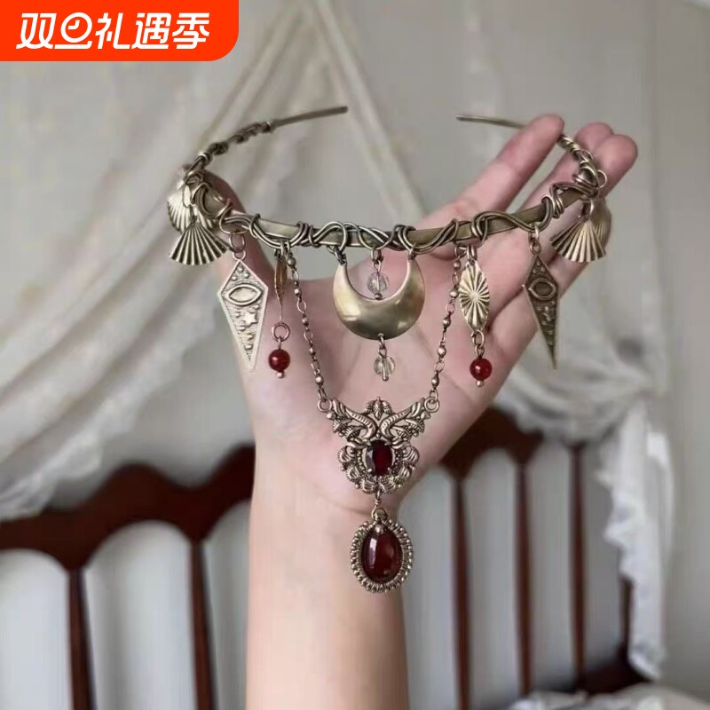 金属绕线重工古铜色神秘月牙项圈中古vintage项链亚文化y2锁骨链