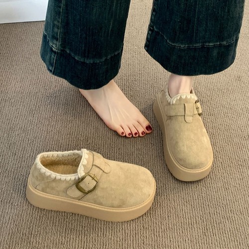 厚底勃肯鞋女2025新款秋冬加绒豆豆鞋保暖雪地靴一脚蹬懒人棉鞋子