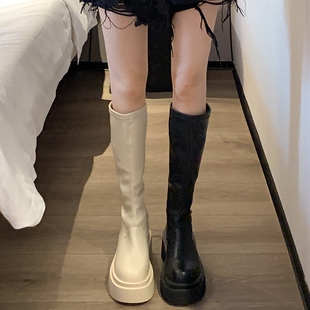 他她女孩长筒靴女2025秋季新款小个子高跟流行瘦瘦靴厚底女鞋高筒