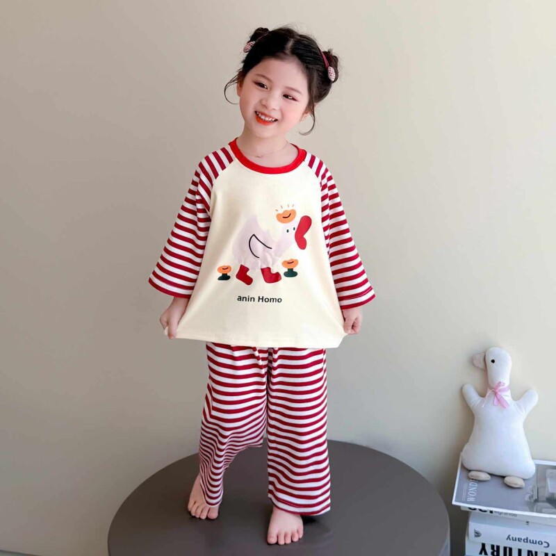 儿童睡衣2026春秋长袖长裤秋衣裤分体两件套装女童宝宝家居服别致