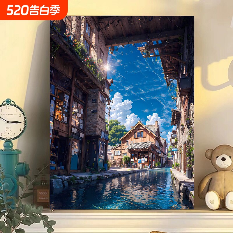 宫崎骏夏天风景数字油画diy手绘填色治愈ins客厅丙烯装饰画绘画