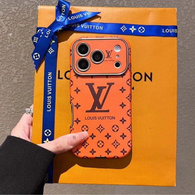 星宇橙皮质老花高级感苹果17PROMAX手机壳新款iphone16Promax大牌V家15高档软壳14Pro潮流13PM全包防摔17女款