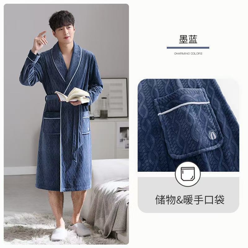 【海岛绒】睡衣男士睡袍秋冬款冬季珊瑚绒加厚加绒法兰绒浴袍长款