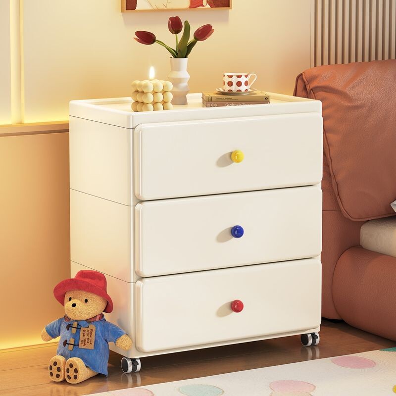 加厚床头柜奶油风卧室储物柜可移动抽屉式收纳柜多功能落地置物架