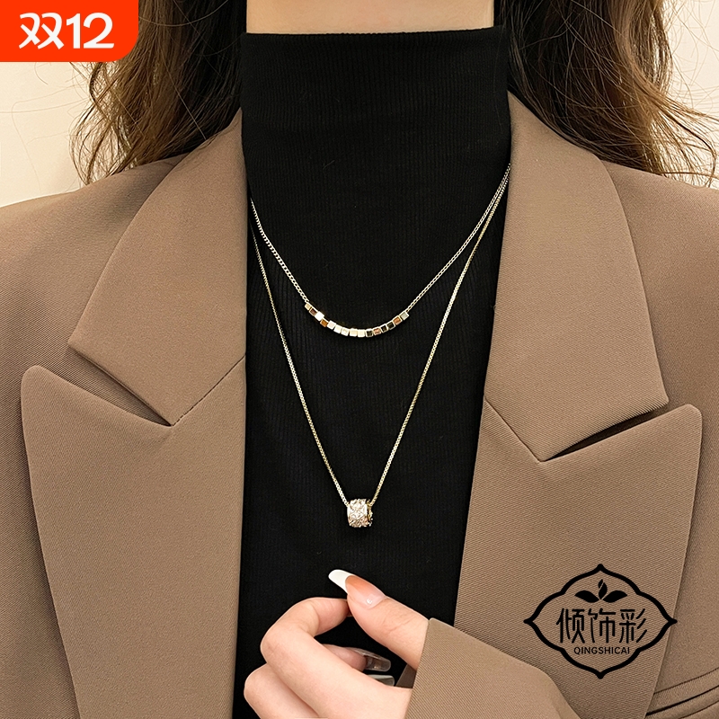 双层叠戴锆石项链女高级感