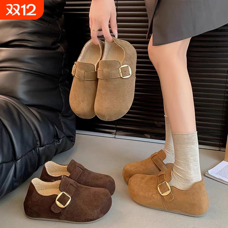 厚底内增高勃肯女鞋2025年秋冬季新款时尚全包加绒一脚蹬棉鞋女