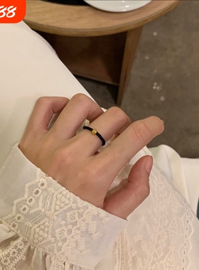 小金珠戒指女男情侣转运珠豆豆手工编织手绳小众设计款ins风时尚