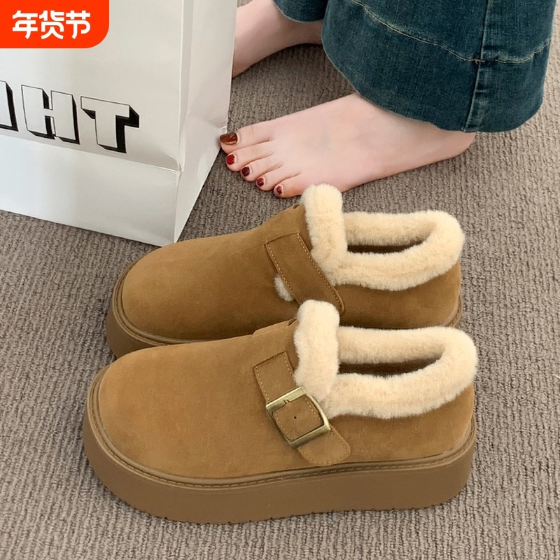 厚底加绒豆豆勃肯鞋女2025新款秋冬季外穿毛毛鞋子保暖棉鞋雪地靴,女鞋,时尚雪地靴,淘宝优惠券,粉丝福利购,淘宝优惠卷