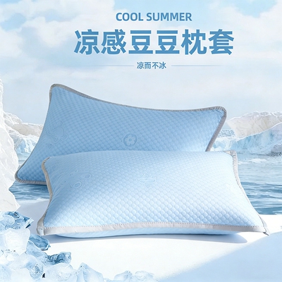 夏季凉感冰豆豆冰丝枕套一对装成人款枕头套单只装可机洗夏天枕巾