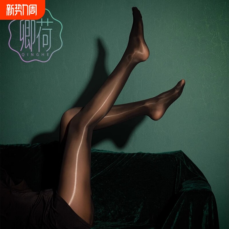 马油丝袜光腿神器开裆连裤袜女黑丝油亮夏超薄款性感油光大码丝袜