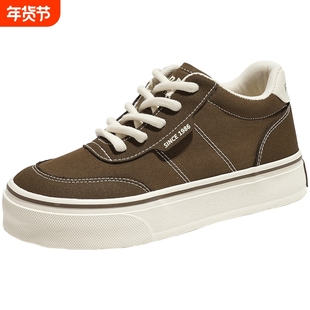 人本人本加绒帆布鞋女鞋中帮秋冬潮流新款加厚保暖棉学生百搭棉鞋