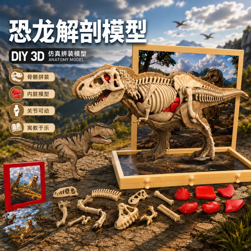 3D立体恐龙动物拼装半骨架模型图片