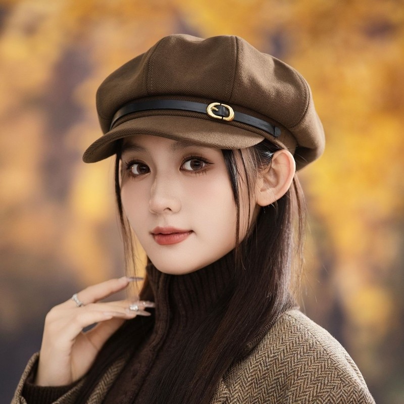 2025新款八角帽子女秋冬季加厚保暖贝雷帽时尚优雅复古鸭舌画家帽