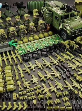 兼容乐高积木特种兵特警军事人仔悍马车可载士兵益智拼装儿童玩具