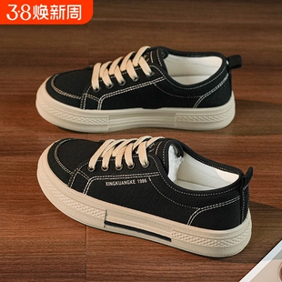 帆布鞋女鞋百搭女款板鞋2025春秋季新款休闲韩版黑色学生运动布鞋