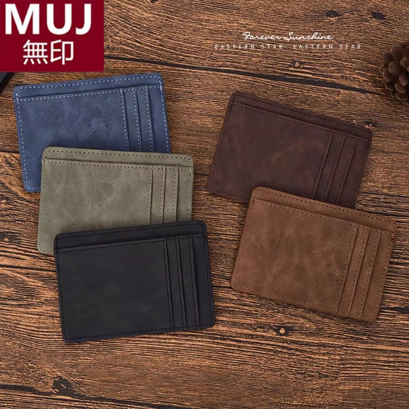 無印MUJ多卡位卡套复古疯马皮一片式卡夹迷你超薄卡包证件卡片包