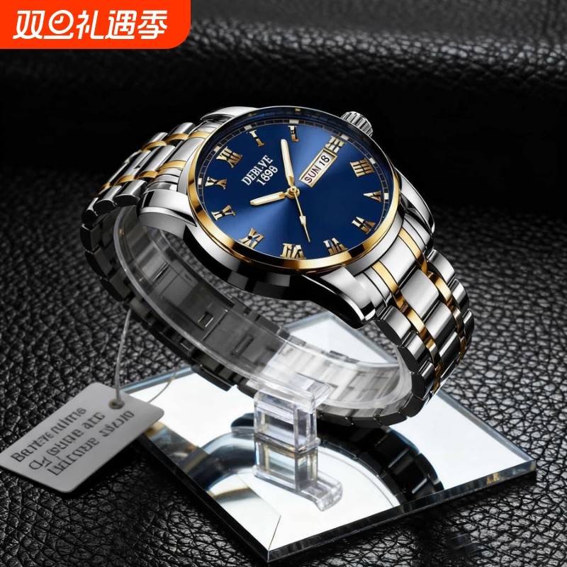 正品瑞士全自动非机械表手表男士学生韩版时尚潮双日历防水表夜光