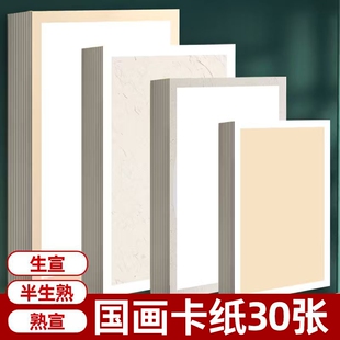 加厚国画生宣宣纸卡纸熟宣工笔画空白半生半熟书法作品纸儿童小学美术专用水彩毛笔字长方形A4镜片全白软卡