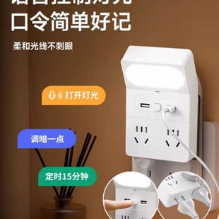 2025新款智能语音控制小夜灯声控家用卧室床头定时睡眠灯插座一体