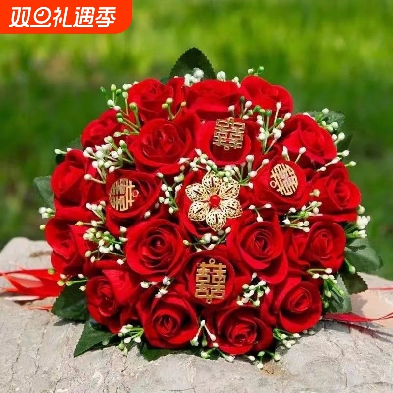 2024新款手捧花仿真花婚庆结婚新娘中式婚礼手捧仿玫瑰花束