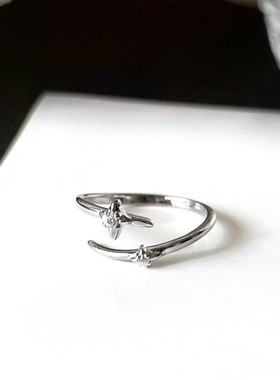 简约冷淡风首饰四芒星戒指女小众百搭正反两戴精致饰品尾戒高级感