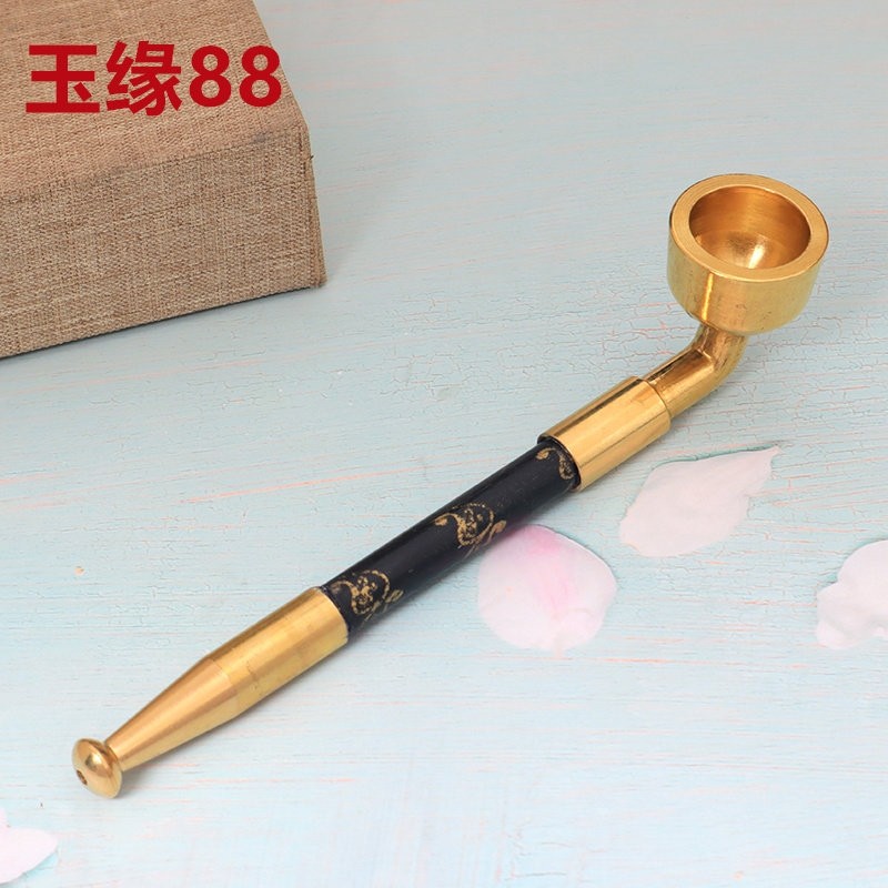 传统手工烟斗老式烟袋锅旱烟袋黄铜烟锅实木烟杆