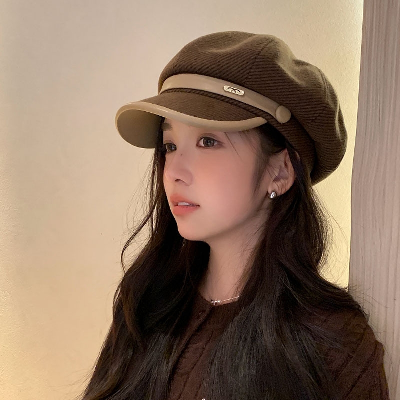 【工厂价】韩系新款秋冬毛呢贝雷帽女复古气质时尚八角帽子英伦百