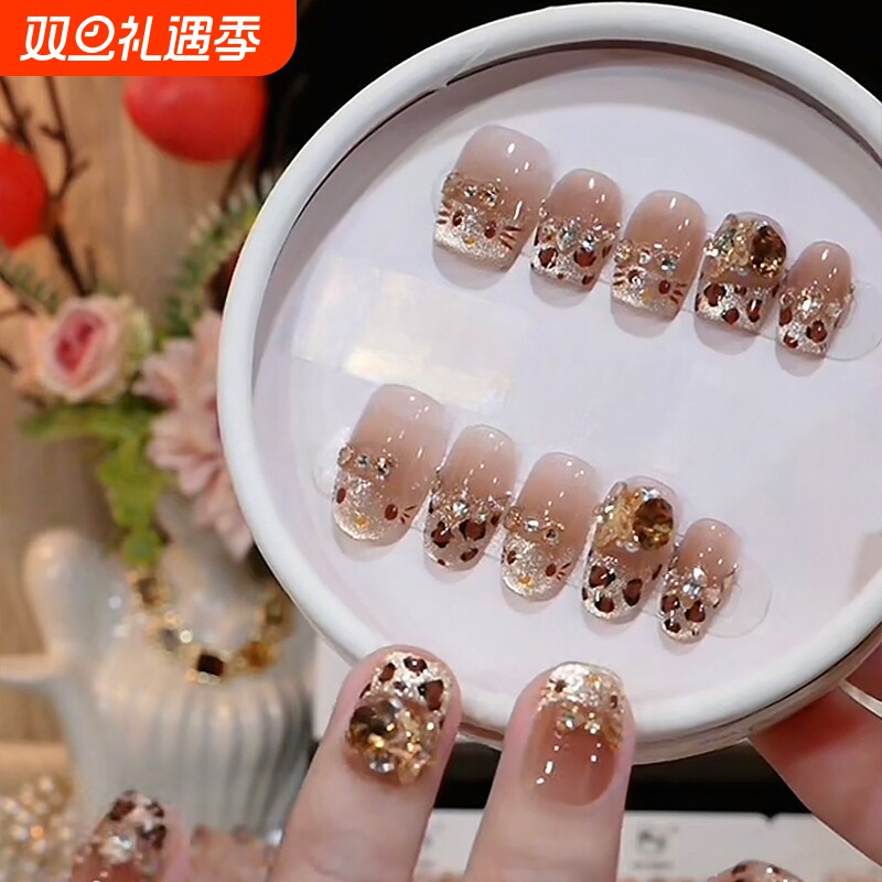 纯手工光疗穿戴甲猫眼豹纹kitty美甲贴片可拆卸甲轻奢气质高级感