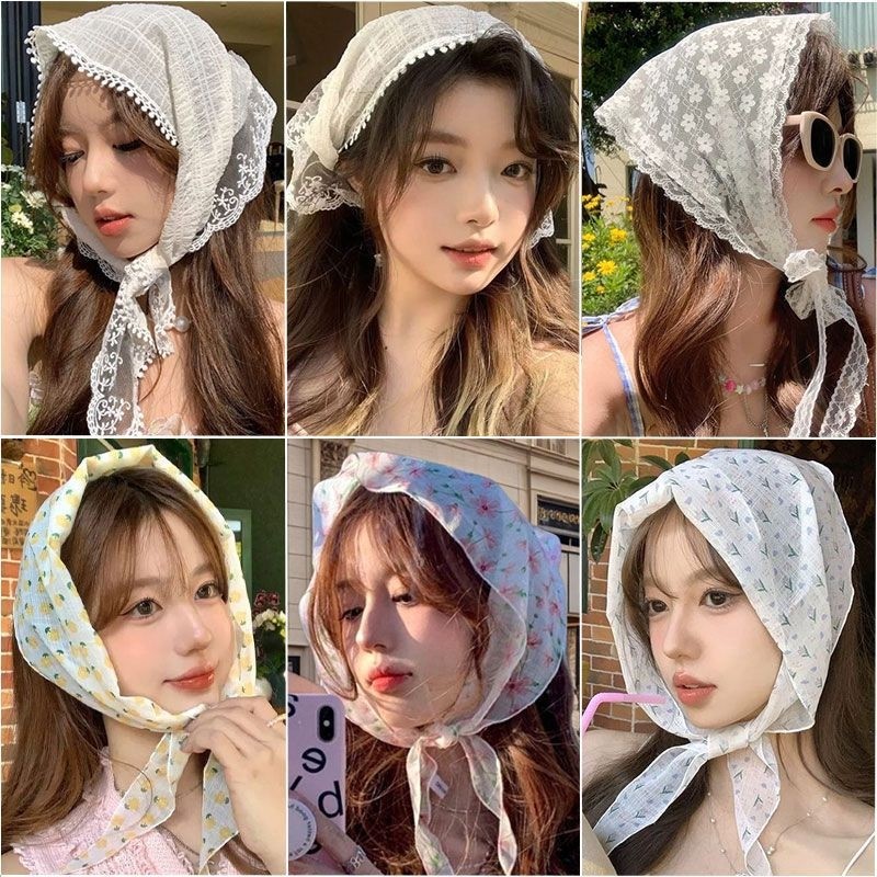 白色蕾丝花边懒人发箍头巾2025新款法式田园风三角巾一体甜美发饰