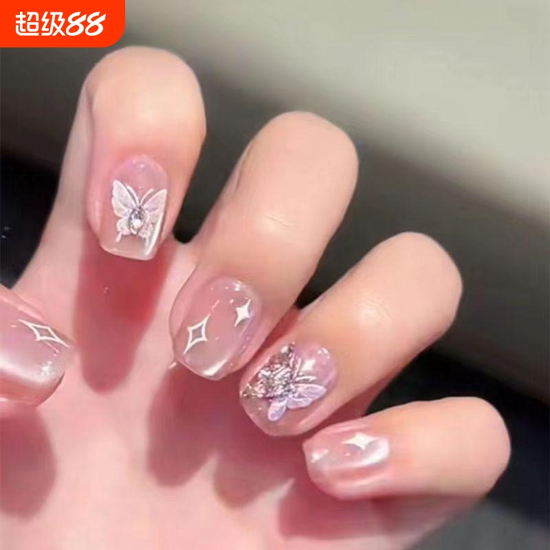 手工儿童美甲穿戴甲高级感短款