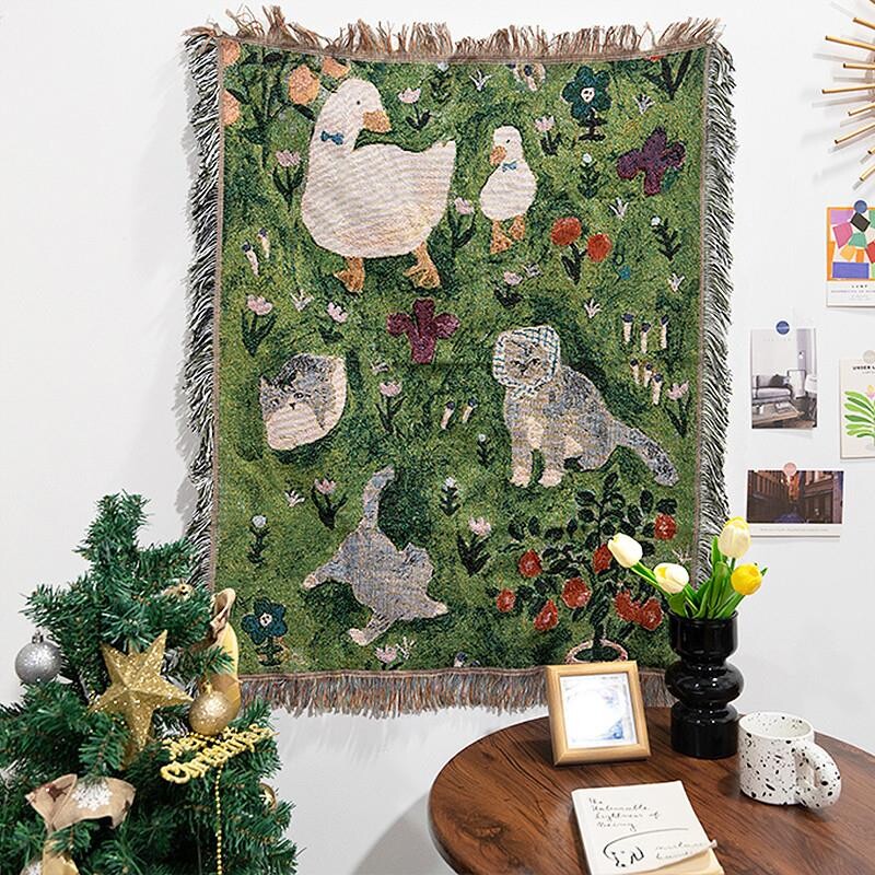 中古风棉线编织挂毯线毯柜子万能盖巾盖毯房间卧室装饰挂布背景布