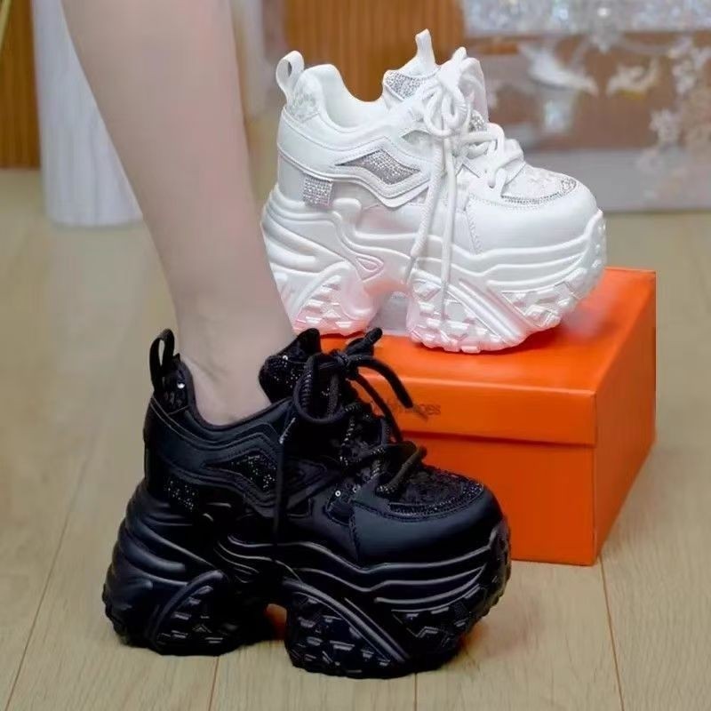 品牌断码黑色内增高厚底老爹鞋女鞋2025新款秋冬加绒小个子显脚小