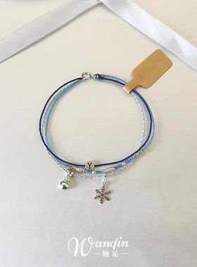 「雪铃絮语」雪花铃铛蓝色手链新中式高颜值多层叠戴设计精致手饰
