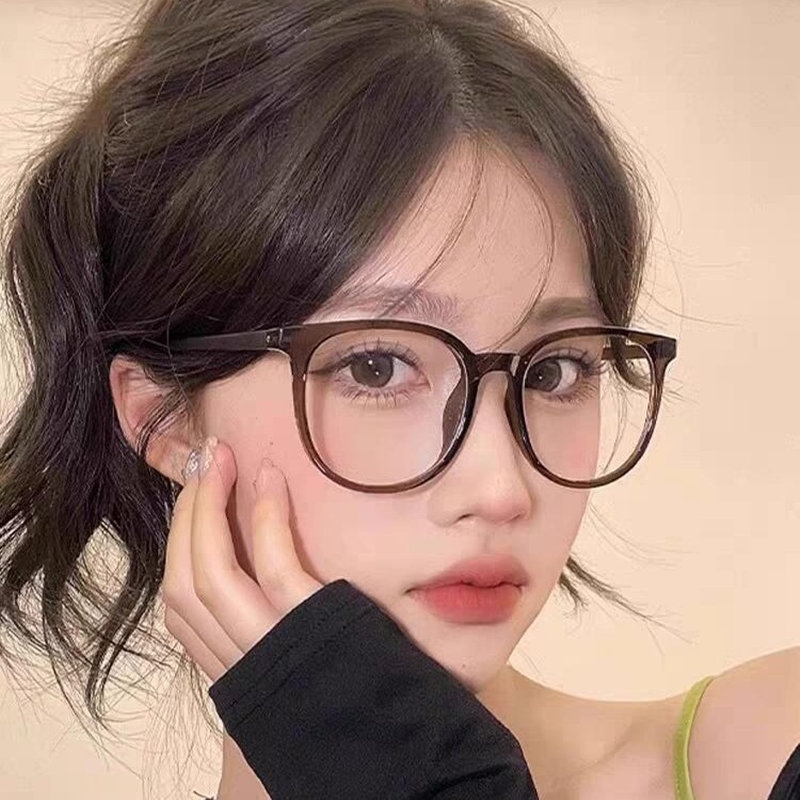 感光变色防蓝光轻素颜眼镜框女大框网红眼镜大脸显瘦近视眼镜圆脸