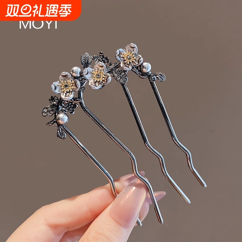 新中式高级感轻奢花m朵插梳盘发U型发簪国潮古风簪子发杈头饰发饰