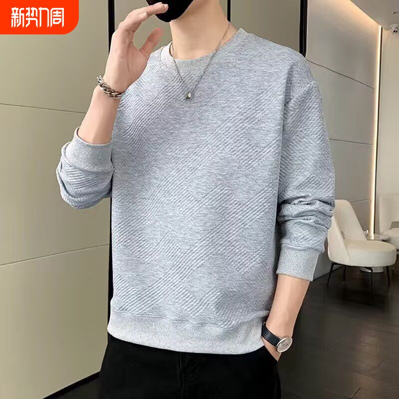 设计长袖t恤男圆领修身打底衫春秋上衣纯色青年卫衣流行白色帅气