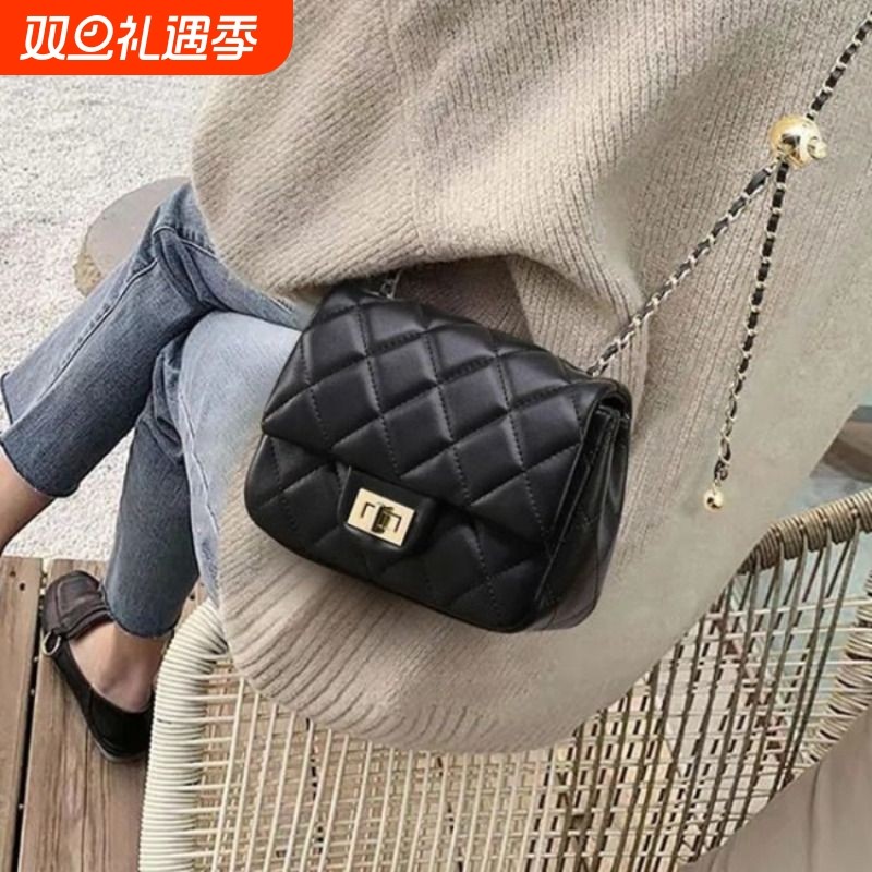 小香风包包女2024新款潮高级感时尚小金球菱格链条包单肩斜挎包